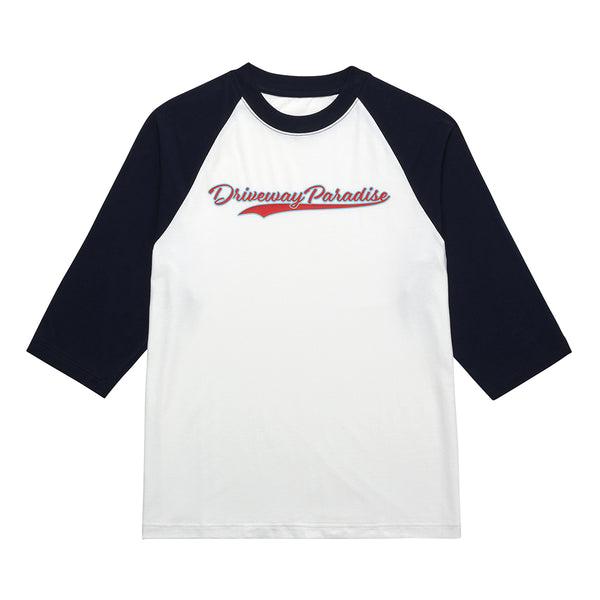 DRIVEWAY PARADISE - 3/4 SLEEVE BASEBALL TEE - MINTY BOI™ - WHITE/NAVY - Long Sleeves